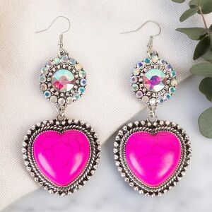 NWT! Pink and Silver Heart Drop Earrings! 💕
